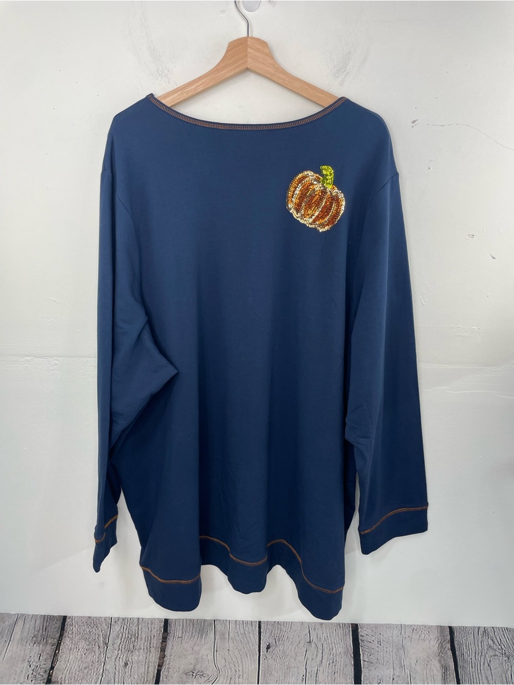 Quacker Factory Kisses of Autumn Sequin French Terry Top Pumpkins size 2X - Picture 7 of 16